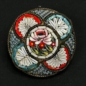 Vintage Italy Micro Mosaic Pin Round Brooch Pin Flower